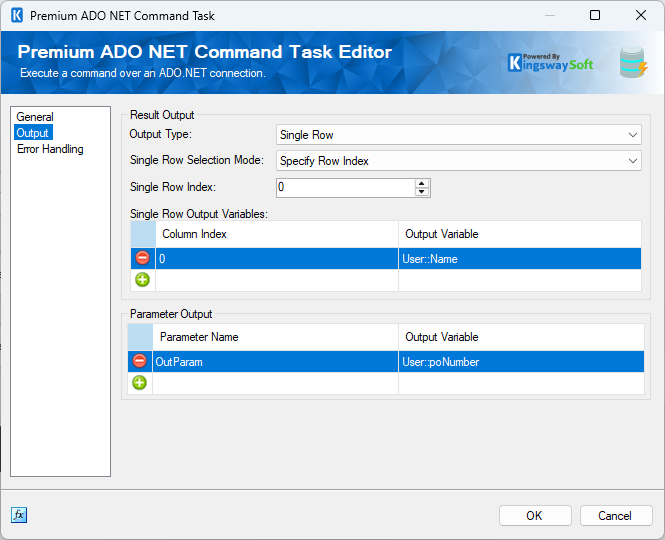 Premium ADO.NET Command Task - Output